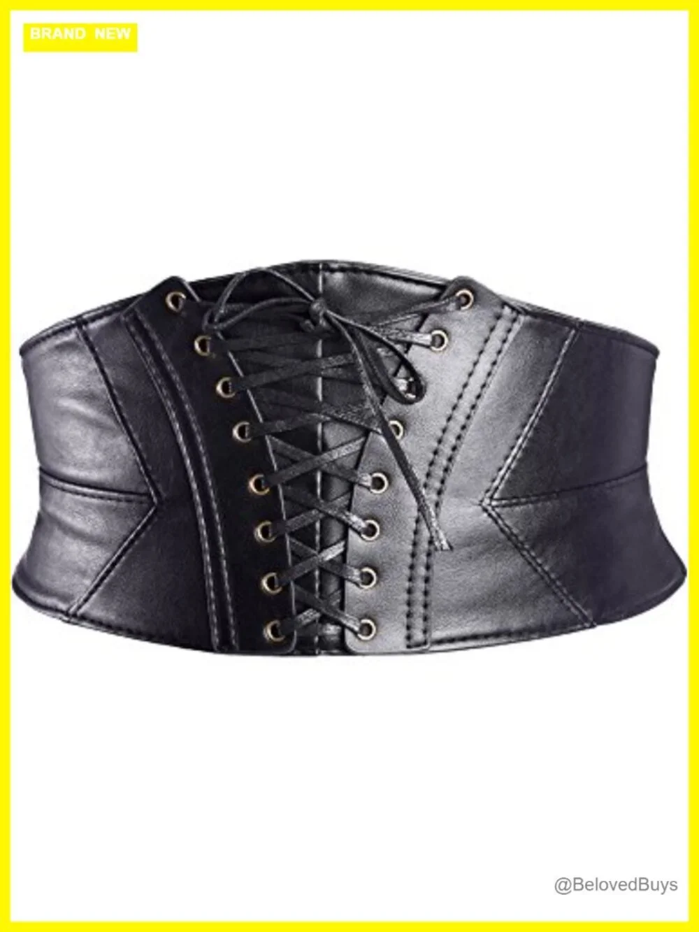 Wide Elastic Leather Corset Waist Belt with Metal Rings for Cosplay